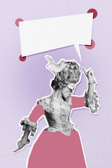 Trend artwork poster composite sketch image collage of textbox cloud message talk young woman dance...