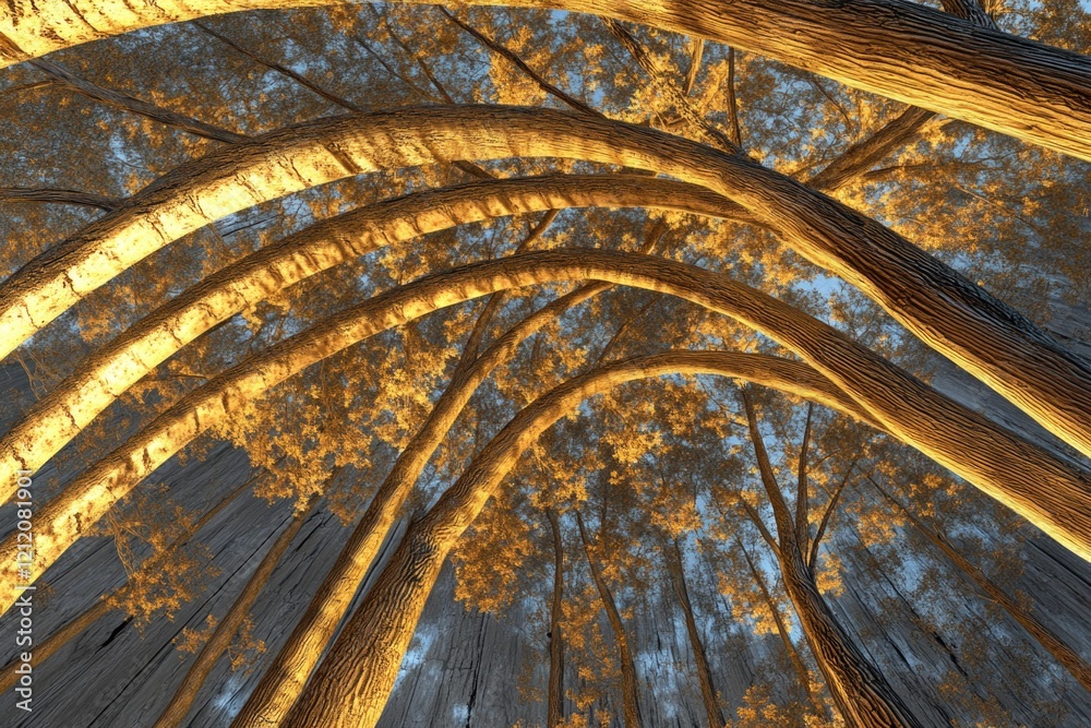 Poster group of tall trees standing together in a dense forest