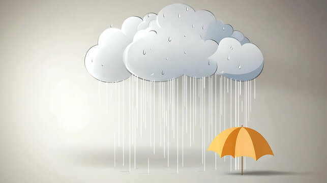 A large cloud with rain falling on it and an umbrella next to it. generated using AI