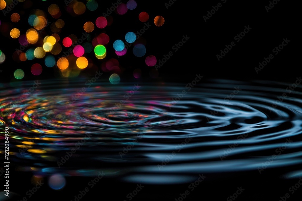 Aufkleber A close-up view of a calm water surface with colorful lights reflected in the background