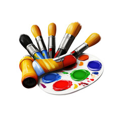 Fototapeta premium Vibrant Paintbrushes and Palette with Colorful Paints