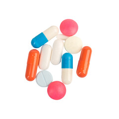 Pile of pills on white background