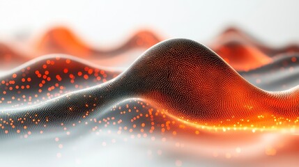 Fototapeta premium Abstract representation of fluid dynamics showcasing vibrant orange and black waves with glowing particles for modern design