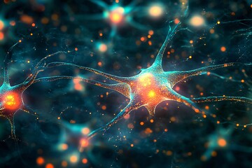 Vibrant Neural Network Cells Firing Synapses