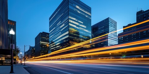 Fototapeta premium A striking urban long-exposure shot of a busy city street at night