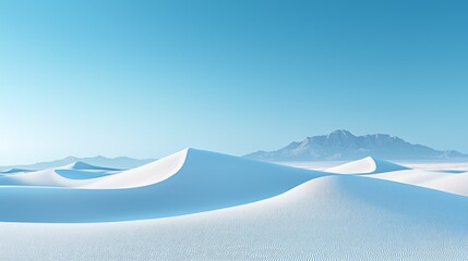 Gentle undulating dunes stretch endlessly across the horizon, embracing a tranquil atmosphere beneath a brilliant azure sky