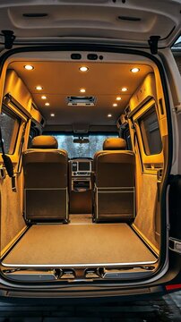Open the minibus's back door for family class. They fold the seats on the second row. huge car's enormous trunk.
