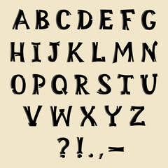 Decorative letters of Latin alphabet. Distorted letters with cracks and shadows.