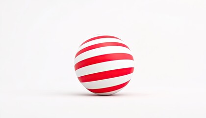 Obraz premium A vibrant red and white striped ball resting on a clean white surface, ideal for playful scenes