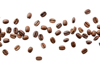 Naklejka premium Scattered coffee beans on a transparent background