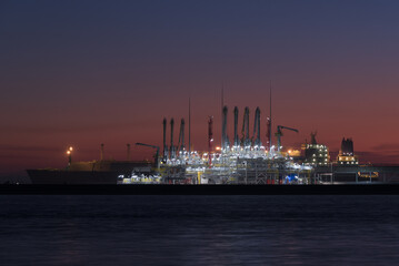 Fototapeta premium LNG TERMINAL - Gas tanker at the transshipment quay