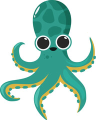 Cartoon octopus with big eyes and smiling expression waving its tentacles
