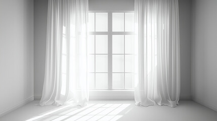 Fototapeta premium Minimal style modern contemporary white bedroom interior with wooden furniture 3d render with large windows natural light shines into the room.