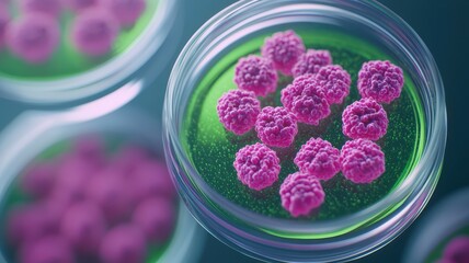 Colorful bacteria in a petri dish under microscope.