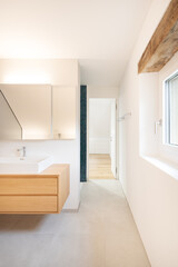 minimalistic perspective of a bright modern luxury clean bathroom