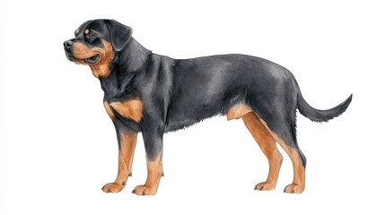 Fototapeta premium Realistic illustration of a Rottweiler standing proudly against a white background