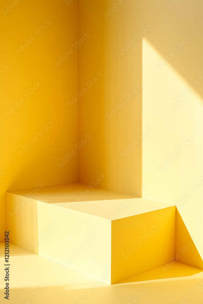 Poster minimalistic yellow corner display with shadows and bright light