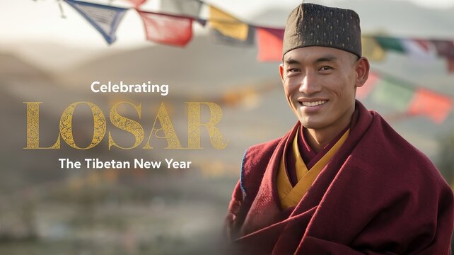 Celebrating Tibetan new year, Losar, Tibetan man holding traditional lamp.........
