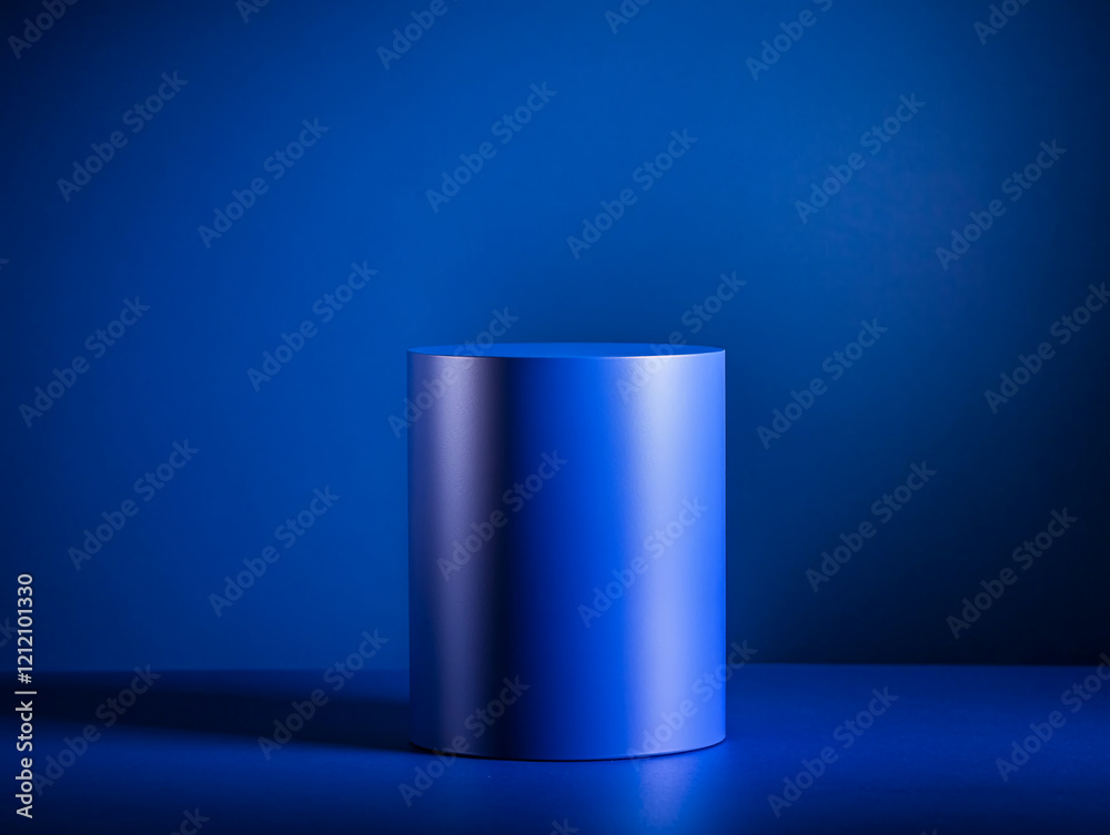 Poster minimal blue cylinder display with shadows for mockup design