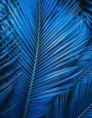Blue palm leaves background. Blue monday concept. Generated image
