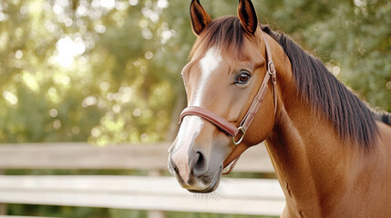 Obraz premium horse with braided mane stands gracefully in sunny pasture
