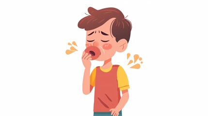 Sick Boy with Flu Coughing - Pneumonia Symptom in Kid Cart