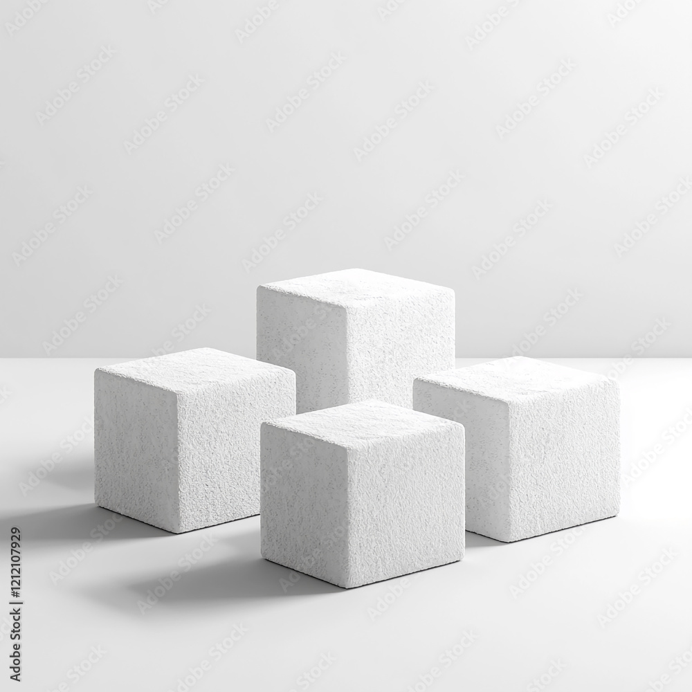 Poster minimalistic white textured cubes for mockup display on a clean background