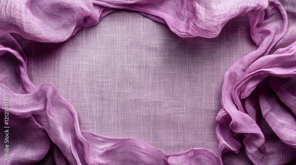 Aufkleber Soft lilac fabric draped elegantly, creating a circular frame on a textured background.