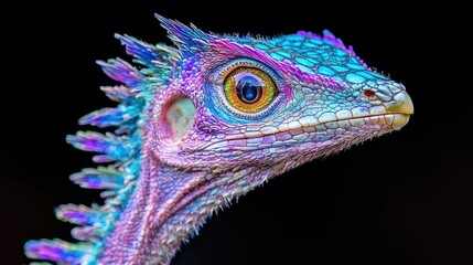 Obraz premium Vibrant lizard portrait, jungle background, nature wildlife photography, stock image