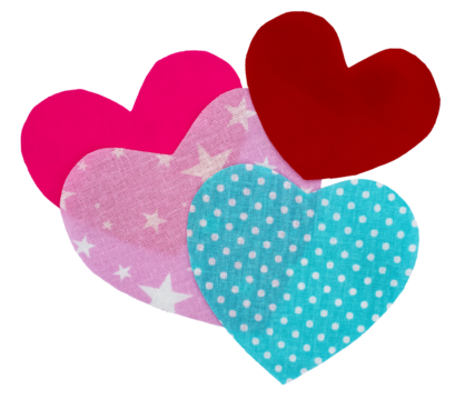 Multicolored hearts made of textile textured fabric. Isolation on transparent background. - Powered by Adobe