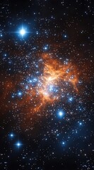 Fototapeta premium A cluster of stars in the middle, with an orange and blue nebula on top