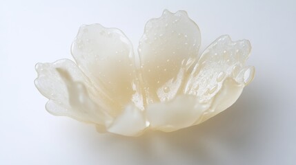 Fototapeta premium Droplet cluster forming flower petal shape simple white background macro photography natural aesthetics close-up view nature concept