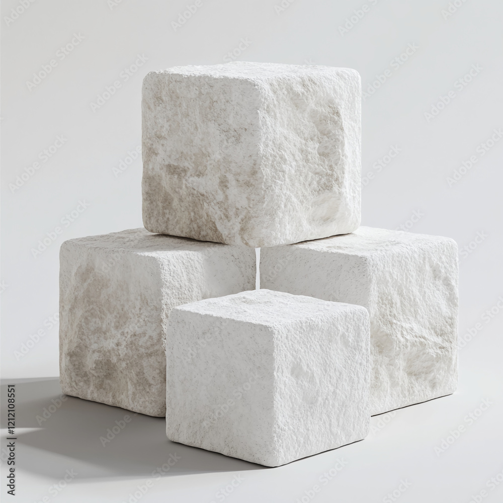 Poster textured white cubes stacked on a light background with shadows