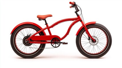 Fototapeta premium Modern red cruiser bicycle isolated on white. Generative AI