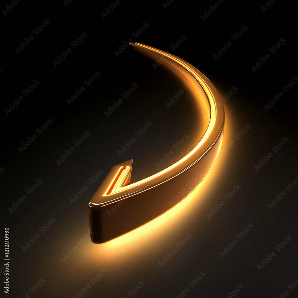 Poster golden curved arrow on dark background representing modern movement concept