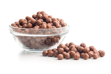 Breakfast cereal chocolate balls in bowl isolated on white backgorund.