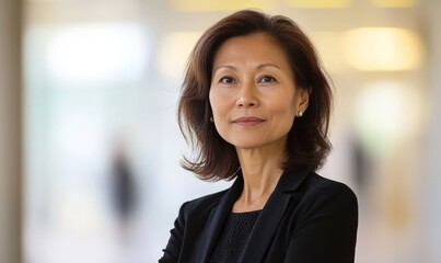 Fototapeta premium Smiling asian mature woman office worker, businesswoman
