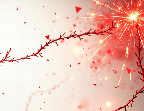 red firecracker garland is slowly exploding on a white background