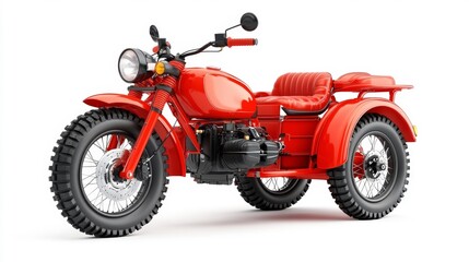 Fototapeta premium Vintage Sidecar Motorcycle on White Background. Generative AI