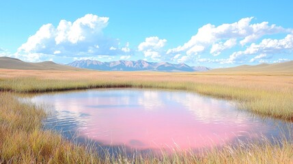 Fototapeta premium Pink reflection in mountain meadow pond