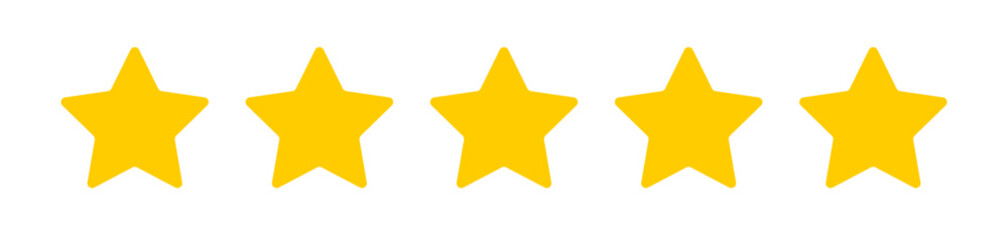 5 yellow rounded stars. 5 golden star vector icon