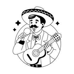 Corrido singer holding guitar illustration in glyph style 