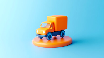 Naklejka premium Ecommerce, E-retail business concept. Toy truck on a colorful base against a blue background.