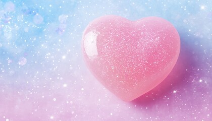 Obraz premium Pink Glittering Heart on Pastel Background Romantic Valentine's Day Design