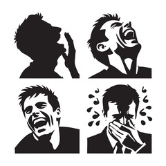 Elegant set of man laughing silhouette digital art - man laughing vector set - man laugh illustrations set - laugh silhouette set
