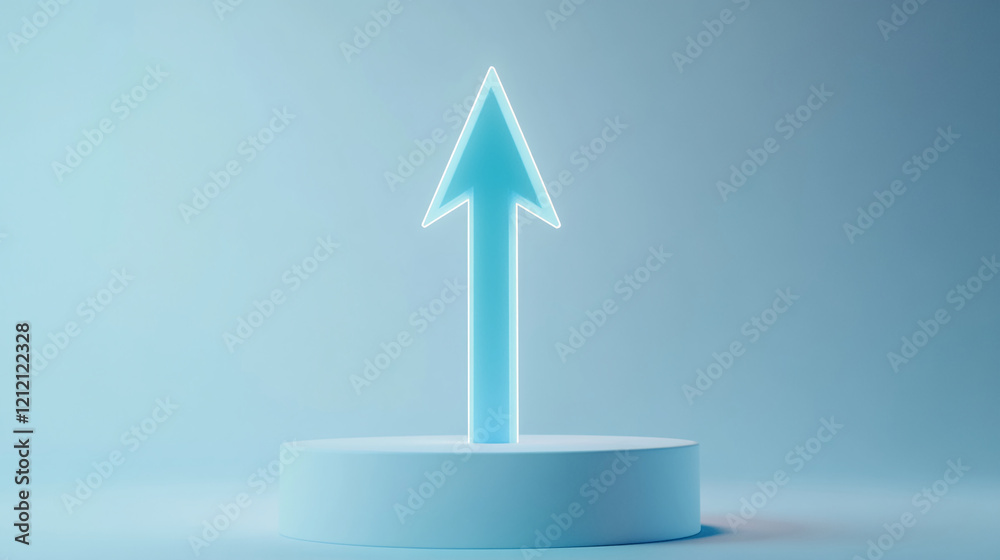 Aufkleber neon blue arrow on minimal podium with abstract background