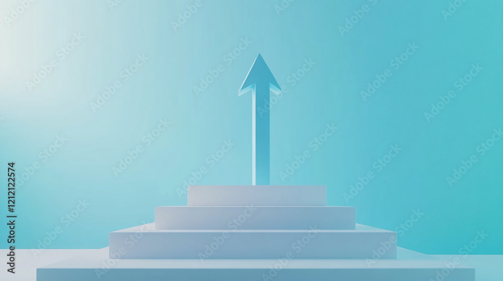 Poster abstract blue arrow on minimal staircase with futuristic design
