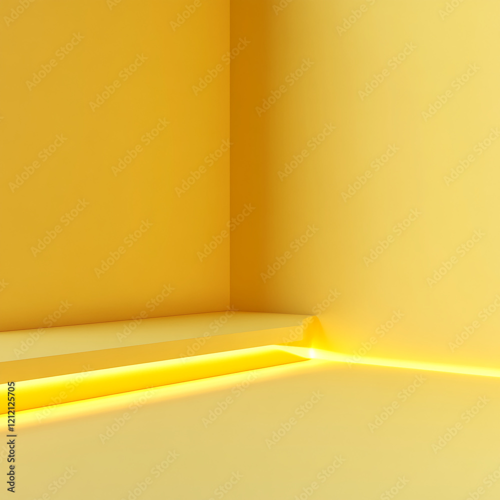 Poster yellow minimalistic corner with soft glowing light and clean walls