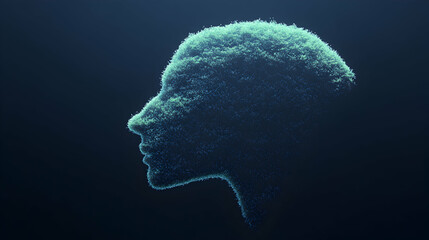 Obraz premium Minimal art, Consciousness materializing from microscopic particles, green and dark blue gradients visualizing inner cognitive landscape