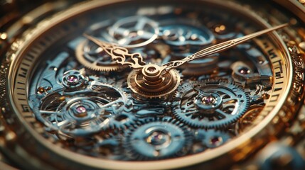 Intricate Mechanical Watch Mechanism: A Close-Up View of Gears and Springs